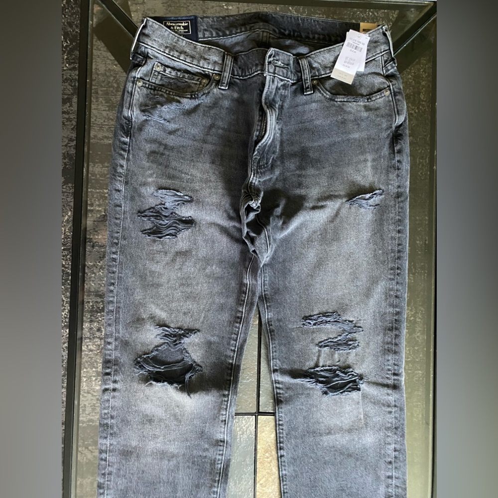 Abercrombie & Fitch Slim Distressed Jeans Denim 32x34 Grey Black Langdon Slim